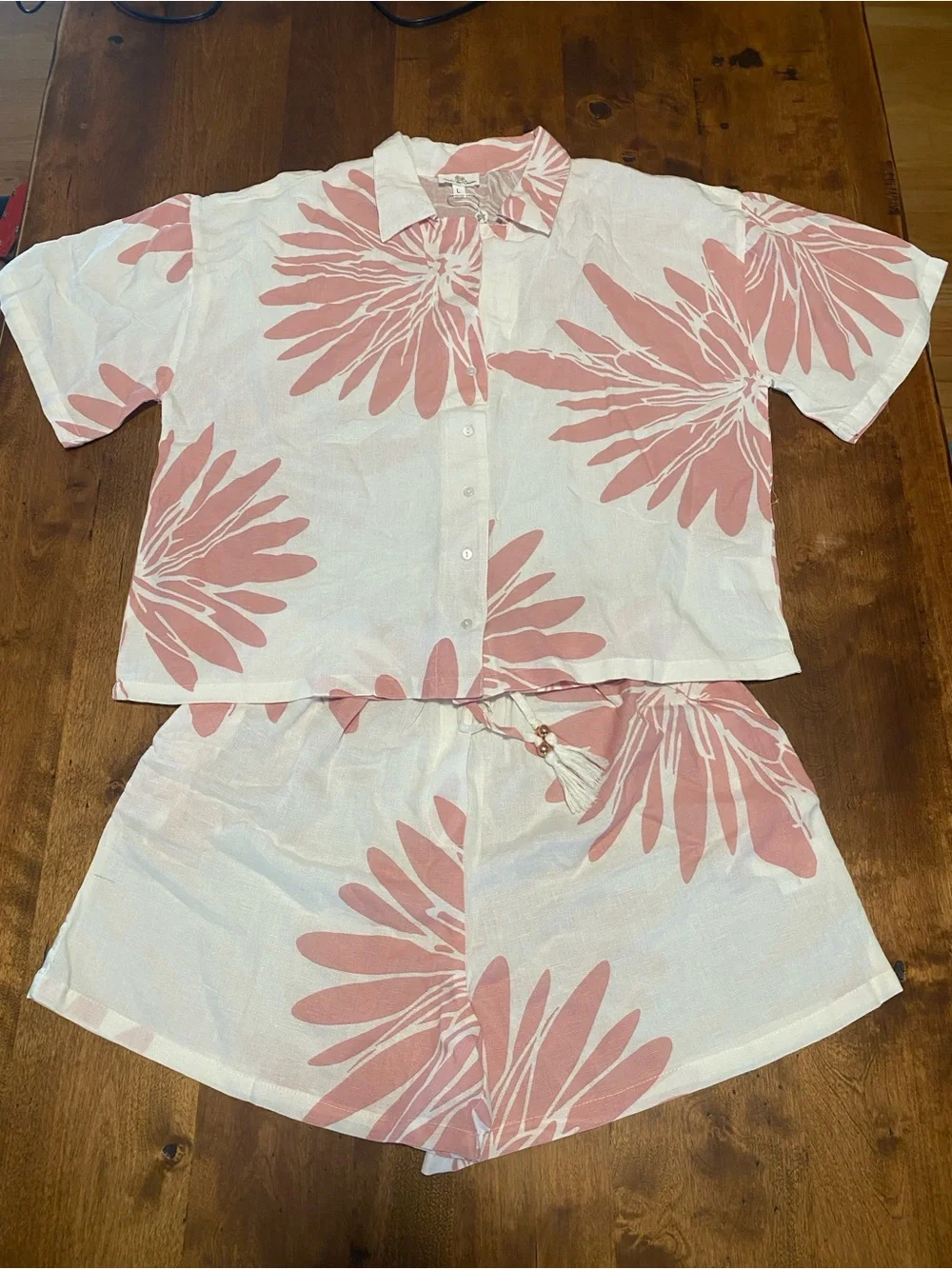 Women's White and Blush Floral Short Set